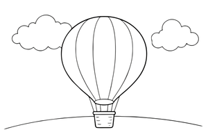 A big hot air balloon with a basket floating high in the sky – Air coloring page