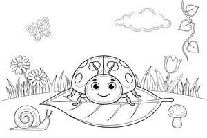 A ladybug sitting on a big leaf – Ladybug coloring page