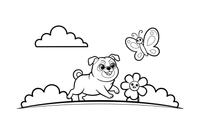Pug chasing a butterfly – Playful Pug Dog coloring page