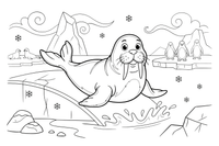 A walrus sliding into the water – Arctic Animals coloring page
