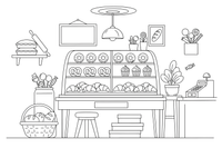 Bakery Display – Cozy Bakery Place coloring page