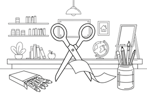 Scissors cutting a strip of paper – Classic School & Art Supplies coloring page