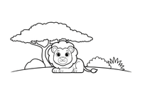 A lion resting under an acacia tree – Lion Majesty coloring page