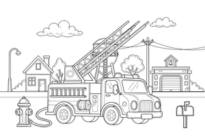 A fire truck with a long ladder – Emergency Emergency Vehicles coloring page