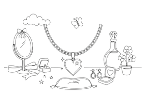 A pretty necklace with a heart pendant – Elegant Beauty & Accessories coloring page