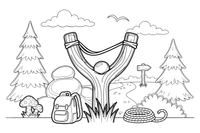 A wooden slingshot with a rubber band – Adventure Gear coloring page