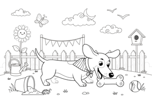 Dachshund sniffing a treat – Busy Dachshund Dog coloring page