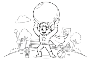 A superhero lifting a big rock – Superhero coloring page