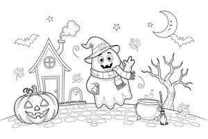 Halloween Ghost – Halloween Autumn Characters coloring page
