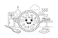 A whole round pizza with a few big toppings – Delicious Pizza Meal coloring page