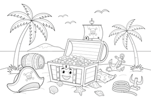 An open treasure chest full of gold and gems – Adventurous Pirate coloring page