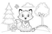 Fox sitting in the forest – Fox in the Wild coloring page