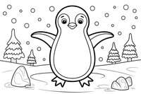 Penguin Joyful Snowfall – Snowy Penguin coloring page