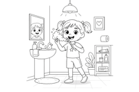 A girl brushing their teeth with a toothbrush, foam and a big smile – Healthy Habits coloring page