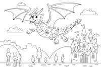 Dragon flying over a castle – Dragon Magical Dragon Soaring coloring page