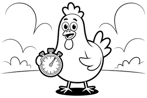 Chicken with a stopwatch – Chicken Racing Events coloring page