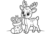 Baby reindeer a stocking full of toys – Christmas Winter Reindeer coloring page