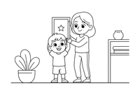 A child hanging a picture on the wall with a parent – Chores & Helping coloring page
