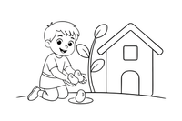 Jack planting the magic beans in the garden – Jack and the Beanstalk Story coloring page