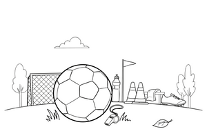 One big soccer ball with its simple pattern (outlined, no fill), close up – Sports Gear Object coloring page