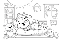 Puppy napping on a soft pillow – Cozy Puppy Dog coloring page