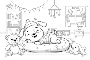 Puppy napping on a soft pillow – Cozy Puppy Dog coloring page
