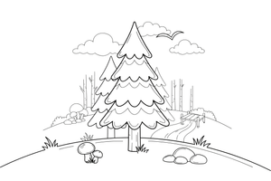 A spruce tree shaped like a tall triangle – Forest Plant Wonders coloring page