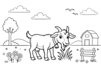 A goat grazing in a green meadow – Goat coloring page