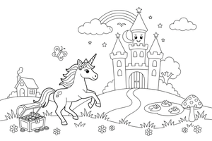 Unicorn Castle – Enchanted Unicorn Magic coloring page