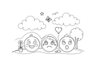 A row of faces showing happy, sad and surprised – Feelings coloring page