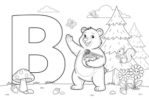 Letter B with a friendly bear – Alphabet Alphabet coloring page