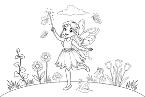 A fairy waving a sparkling wand in a meadow – Dancing Fairy Fairies coloring page