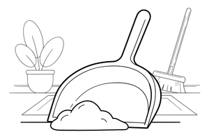 A dustpan with a little pile of dust – Cleaning Things coloring page