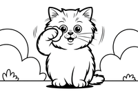 Persian Cat scrubbing its face with a paw – Persian Cat Mischievous Antics coloring page