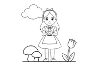Alice holding a little bottle labeled with a heart – Alice in Wonderland Story coloring page