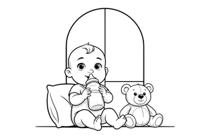 A baby drinking from a bottle – Baby coloring page