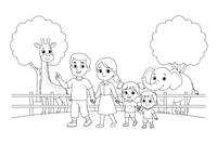 A family walking through the zoo – Zoo Day coloring page