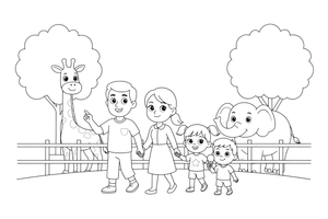 A family walking through the zoo – Zoo Day coloring page