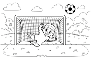 A goalkeeper diving to catch the ball – Energetic Soccer Player coloring page