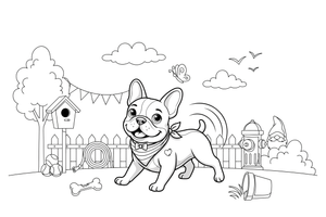 French bulldog chasing its own tail – Playful French Bulldog Dog coloring page