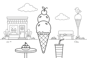 One big ice cream cone with two round scoops, close up – Frozen Treats Ice Cream coloring page