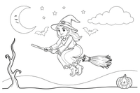 A witch flying on a broomstick – Witch coloring page