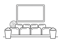 A cinema screen with rows of seats in front – Fun & Leisure Place coloring page