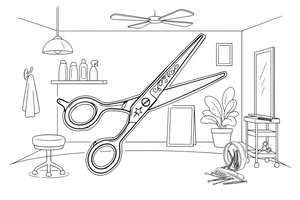 One big pair of hairdresser's scissors, close up – Hair Salon coloring page