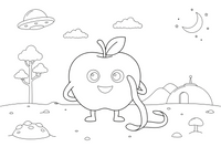 Martian peeling apple – Martian Apple Fun coloring page