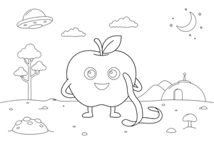 Martian peeling apple – Martian Apple Fun coloring page