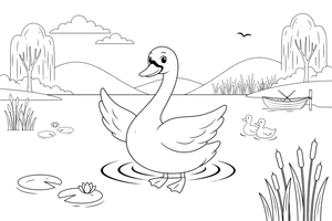 A swan gliding across a calm lake – Elegant Swan Bird coloring page