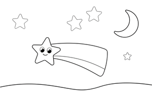 A shooting star streaking across the night sky with a trail – Twinkling Stars & Constellation Sky coloring page