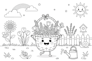 Lavender a basket full of flowers – Lavender Flower Array coloring page
