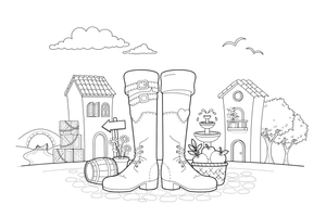 One big pair of tall boots with folded tops, close up – Puss in Boots Story coloring page